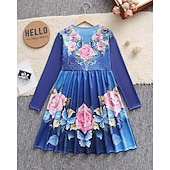 cheap 3D Flower Dress-Easter Girls&#039; 3D Rose Graphic Dress Long Sleeve Summer Spring Vacation Daily Holiday Princess Beautiful Sweet Kids 4-12 Years Casual Dress A Line Dress Knee-length Regular Fit
