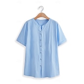 cheap Street-Men&#039;s Shirt Linen Shirt Band Collar Shirt Summer Shirt Beach Wear Button Up Shirt Plain Vacation Casual Black White Blue Khaki Short Sleeve Band Collar Summer Clothing Apparel