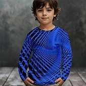 billiga Pojkens 3D Vision &amp; Geometri-Pojkar 3D Grafisk Geometrisk T-shirt Långärmad Vår Höst Mode Grundläggande Barn 4-12 år Rund hals Utomhus Ledigt Dagligen Normal