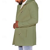 billiga Trenchcoat för män-Herr Peacoat Trenchcoat Dagligen Semester Höst vinter 50% bomull Håller värmen Ytterkläder Kläder Mode Klassisk Slät Ficka Huva Dubbelknäppt