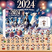 Недорогие Адвент-календарь-Рождественский адвент-календарь, украшения, 2D акриловые милые коровки, 24 шт., набор рождественских украшений, подарок, обратный отсчет на 24 дня, мини-подвесные елочные украшения для украшения