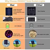 abordables Guirlandes solaires-Rideau lumineux solaire d&#039;extérieur avec télécommande, 8 modes d&#039;éclairage, guirlande lumineuse 3 x 3 m, 300 LED, étanche IP65, pour Noël, fête, mariage, maison, jardin, mur, salon, chambre à coucher,