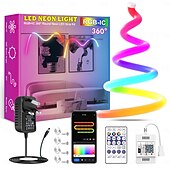 رخيصةأون إضاءات نيون LED-شريط إضاءة نيون RGB مقاوم للماء بطول 2-5 أمتار مع إضاءة بكسل قوس قزح قابلة للعنونة ومزود بشبكة واي فاي &amp;التحكم في التطبيق ومزامنة الموسيقى لعلامة LED DIY &amp;ديكورات حائط dc12v ws2811