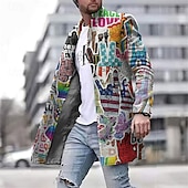 billiga lättviktsrock för män-Herr Graffiti Landsflagga Vinterkappa Rock Kappa Håller värmen Andningsfunktion Bekväm Mode Streetwear Affär Arbete Klä till Jobbet Utekväll Ficka Mönster Höst vinter Nedvikt Långärmad Grå