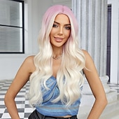 voordelige Synthetische trendy pruiken-Synthetische pruiken Uniformen carrière Kostuums Prinses Gekruld Golvend Middelste stuk Gelaagd kapsel Machinegemaakt Pruik 66.0 cm Goudroze Synthetisch haar Dames Cosplay Feest Modieus Roze