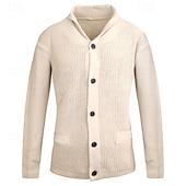 preiswerte Herren Strickjacke-Herren Strickjacke Gerippt Grobstricken Stricken Standard Tasche Feste Farbe Schalkragen Strickware Elegant Heim Arbeit Bekleidung Bischof Frühling Herbst Kaki M L XL