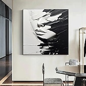 economico Ritratti-dipinto a olio astratto fatto a mano, dipinto a mano in bianco e nero, spatola, ragazza, dipinto a olio, figura in bianco e nero, pittura a olio, arte murale, grande dipinto in bianco e nero, pittura