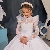 levne Dívčí květinové šaty-Šaty pro květinovou družičku Dívčí Šaty pro první přijímání Šaty na párty Svatební Párty Princeznovské Sladký Vánoce Karneval Nabírané šaty Pevná barva Bez ramínek Tričkový Bílá 4 roky +