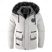 billige Sportjakke-Herre Vinterjakke Sport Coat Turjakke Parkas Sport &amp; Utendørs Camping &amp; Vandring Vanntett Vindtett jakke Pelskanter Høst Vinter Helfarge Aktiv Med hette Normal Svart Hvit Jakker
