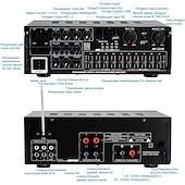 お買い得  パソコン＆オフィス-高出力ホームアンプ 12v/110v/220v 4チャンネル ブルートゥース 5.0 イコライザー 車 屋外 カラオケ USB/SD カード再生をサポート