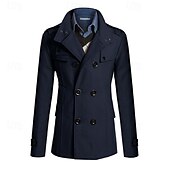 billiga Trenchcoat för män-Herr Peacoat Trenchcoat Dagligen Semester Höst vinter Polyester Håller värmen Ytterkläder Kläder Mode Klassisk Slät Ficka Hög krage Dubbelknäppt