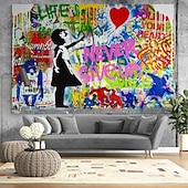 tanie Obrazy olejne pop art-Ręcznie wykonane Hang-Malowane obraz olejny Ręcznie malowane Poziomy Kreskówki Sztuka uliczna Klasyczny Nowoczesny Zwinięte płótna