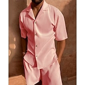 billiga Set med herr-T-shirts-Herr Manchesterskjorta T-shirtkostymer 2 delar outfits T-shirt och shorts Kortärmad Kavajslag Sommar Slät Mode Ledigt 2 st Semester Dagliga kläder Utekväll Svart Rodnande Rosa Blå Topp t-shirt för män