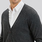cheap Men&#039;s Cardigan Sweater-Men&#039;s Cardigan Sweater Dress Sweater Knit Sweater Ribbed Knit Regular Button Up Side Pockets Solid Color V Neck Fashion Classic Daily Wear Date Clothing Apparel Fall &amp; Winter Black Burgundy M L XL
