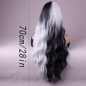 economico Parrucche da festa-lunga parrucca doppia nera e bianca una parrucca bianca con capelli sintetici resistenti al calore nella parte centrale di una parrucca da festa cosplay