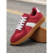 olcso Női tornacipők-férfi piros-fehér retro stílusú sportos tornacipő velúr részletekkel és kényelmes gumitalppal hétköznapi viselethez és sportoláshoz