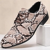 baratos Semi-formal-sapatos sociais masculinos com cadarço e estampa de cobra - sapatos oxford formais com padrão exótico para festas e eventos