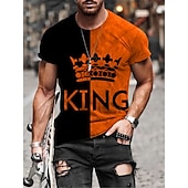 billige T-skjorter med 3D-trykk til herrer-Herre Bokstaver skjøting King T skjorte T-skjorter Kortermet T skjorte 3D-utskrift Crew-hals Skjorte Årgang Elegant og moderne Grunnleggende Avslappet Daglig Svart / Gul Svart / Grå Hvit Klær Store