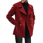 cheap Men&#039;s Trench Coat-Men&#039;s Peacoat Trench Coat Daily Vacation Fall &amp; Winter Polyester Thermal Warm Outerwear Clothing Apparel Fashion Classic Plain Pocket Lapel Double Breasted