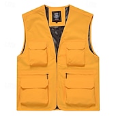 cheap Men&#039;s Vest-Men&#039;s Vest Gilet Fishing Vest Hiking Vest Daily Date Vacation Fashion Casual Spring &amp;  Fall Mesh Pocket Polyester Breathable Comfortable Plain Zipper V Neck Regular Fit Black Yellow Red Navy Blue Vest
