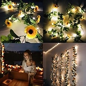 olcso Napelemes-Dekor Napraforgó Indás Girland Fények Esküvői Party Ünnepi Tündér Fények Napelemes Kültéri Vízálló Rattan Levél Fényfüzérek 2.5m 30LED Pavilon Erkély Udvar Party Dekoráció