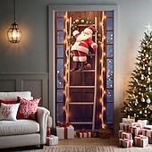 abordables Couvre-portes de Noël-bannière de noël décorations de porte de Noël, couvertures de porte, échelle de Père Noël, tapisserie de porte, , décoration, toile de fond, bannière de porte pour porte d&#039;entrée
