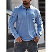 billiga Klassisk pikétröja för män-Herr POLO Shirt Golftröja Ledigt Sport Kavajslag Långärmad Mode Grundläggande Ensfärgat Knapp Vår &amp; Höst Normal Ljusblå Militärgrön Mörkgrå Sjöblå Retroröd Aprikos POLO Shirt