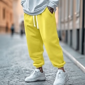 Men's Fleece Pants Sweatpants Joggers Trousers Casual Pants Drawstring Elastic Waist Pleats Plain Comfort Warm Full Length Outdoor Casual Daily Sports Fashion Black Yellow 13