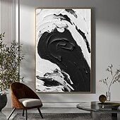 economico Quadri astratti-dipinto a mano bianco nero con texture pittura oversize 3d fatto a mano arte murale geometrica astratta grande dipinto minimalista bianco nero con texture per soggiorno camera da letto decorazione
