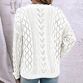 billige Grafiske mønstre og detaljer-Dame Genser Pullover genser Fritid Geometrisk Heklet V-hals V-hals Langermet Vanlige topper Strikke utendørs Daglig Helg Hvit Kakifarget Høst Vinter