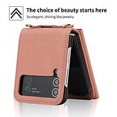 お買い得  サムスン用ケース-電話 ケース 用途 Zフリップ6 Z Flip 5 Z Flip 4 Z Flip 3 バックカバー スタンド付き ジッパ－ ストラップ付き レトロ風 TPU PUレザー