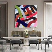 billiga Abstrakta målningar-handgjord 3d färgglad oljemålning på duk stor handmålad abstrakt strukturerad palettkniv boho oljemålning väggkonst anpassade samtida minimalistiska konstverk för vardagsrum sovrum heminredning