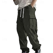 cheap Cargo Pants-Men's Cargo Pants Corduroy Pants Trousers Straight Leg Sweatpants Elastic Waist Drawstring Multi Pocket Plain Wearable Outdoor Daily Camping &amp; Hiking Fashion Classic Black Army Green