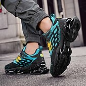cheap Men's Running Shoes-Men's Blue Athletic Sneakers with Unique Hollow Sole Design, Breathable Knit Upper, and Flame Detail – Lightweight Running Shoes with Orange Accents