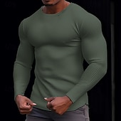 cheap Waffle Knit Tee-Men&#039;s Waffle Shirt T Shirt Tee Top Long Sleeve Shirt Long Sleeve Crew Neck Spring &amp;  Fall Plain Fashion Designer Basic Knitted Vacation Street Going out Dark Brown Dark Grey Black Top Tee for Men