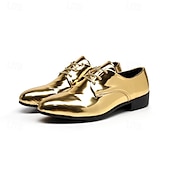 cheap Semi-Formal-Men&#039;s Shiny Gold Lace-Up Dress Shoes - Sleek Formal Oxford Shoes for Parties, Events, and Performances