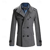 billiga Trenchcoat för män-Herr Peacoat Trenchcoat Dagligen Semester Höst vinter Polyester Håller värmen Ytterkläder Kläder Mode Klassisk Slät Ficka Hög krage Dubbelknäppt
