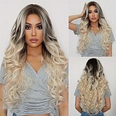 baratos Perucas Sintéticas sem Touca-peruca sintética ombre onda profunda elegante para mulheres toque natural durável confortável rosa rede cap transforme seu visual instantaneamente