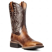 levne Cowboy &amp; Western Boots-pánské dvoubarevné westernové kovbojské boty z umělé kůže – klasický vyšívaný design, odolná konstrukce, perfektní na ježdění, outdoor a běžné nošení