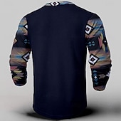 levne Etnický styl-Pánské Nový rok Zkontrolovaný tisk Tričko Henley Dlouhý rukáv 3D tisk Na běžné nošení Párty ulice Ležérní Zima Jaro &amp; podzim Námořnická modř Henley Tričko Henley