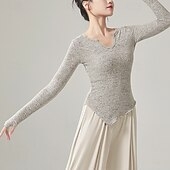 billiga Dansträning-Sportkläder Topp Ren Färg Tvinning Dam Prestanda Träning Långärmad Hög Polyester