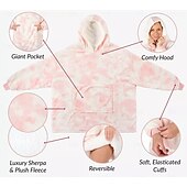 cheap Wearable Blanket-Wearable Blanket Hoodie for Women Men Kids, Oversized Hooded Blanket, Super Warm Soft Sherpa Blanket Sweatshirt, Peach Tie-Dye