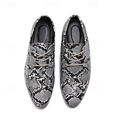 baratos Semi-formal-sapatos sociais masculinos com cadarço e estampa de cobra - sapatos oxford formais com padrão exótico para festas e eventos