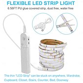 cheap USB Strip Lights-Motion Sensor LED Light Strip 1-2.5 Meters, Rechargeable Battery Box, Indoor Motion-Activated Light for Wardrobes, Stairs, Cabinets, Counters, and Beds (Batteries Not Included)