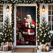 baratos Capas para portas de Natal-decorações de porta de natal capas de porta natal papai noel em pé porta tapeçaria cortina de porta decoração pano de fundo porta banner para porta da frente fazenda festa de fim de ano decoração
