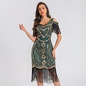 olcso Ruhák-1920-as évek Vintage-inspirált Rövid hosszú Flapper ruha Jelmez Bulikra A nagy Gatsby Esküvői Vendég Flitter Flitter Rojt V-alakú Női Karácsony Mindszentek napja Újév Alkalmi / Napi Party / koktél