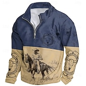 abordables Sudaderas 3D para hombre-Hombre Graphic Cowboy Sudaderas Sudadera con un cuarto de cremallera Manga Larga Camisa de entrenamiento Escote Chino Diario Casual retro de la vendimia Impresión 3D Vacaciones Noche Ropa de calle