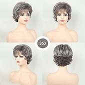 abordables perruque plus âgée-perruques de lutin bouclées grises pour femmes blanches cheveux blancs courts et duveteux avec frange perruque synthétique naturelle résistante à la chaleur