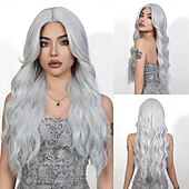 economico Parrucche trendy sintetiche-Parrucche sintetiche Uniformi Costumi di carriera Da principessa Riccio Ondulato Parte di mezzo Taglio scalato A macchina Parrucca 26 pollici Argento Capelli sintetici Per donna Cosplay Feste Di