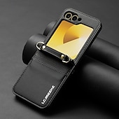 baratos Capa Samsung-telefone Capinha Para Samsung Galaxy Z Flip 7 Z Virar 6 Z Flip 5 Z Flip 4 Z Flip 3 Capa traseira com cordão com pulseira Slot para cartão TPU Metal Couro PU